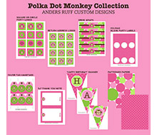 Monkey Polka Dot Birthday Party Printable Collection - Pink Green